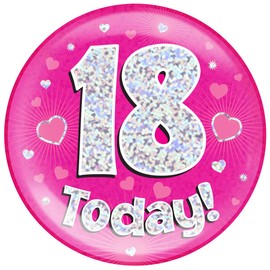 OAKTREE UK 633193 6" Jumbo Badge 18 Today Pink Holographic Dot, Rose, 18th