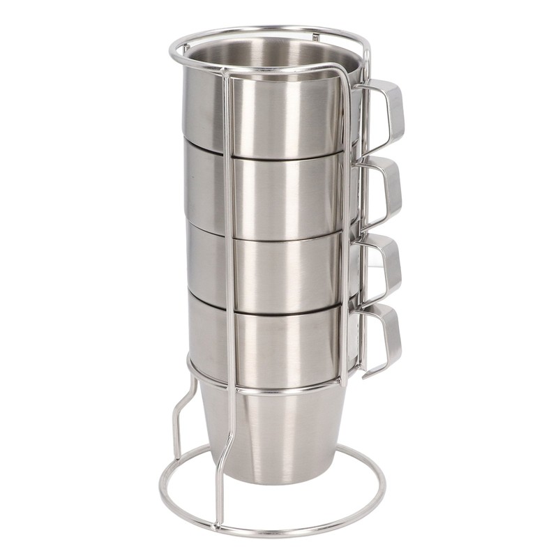 Stainless Steel Camping Cup Set of 4 Double Layer Coffee
