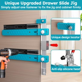 Drawer Slide Installation Jig with Toggle Clamp, Cabinet Hardware Jig with Magnetic Arm Punch Locator, Upgraded Adjustable Precision Cabinet Drawer Jig Tool for Mounting Drawer Slide