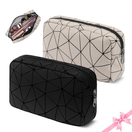 Desing Wish Pack of 2 Mini Cosmetic Bags for Women and Girls, Small Toiletry Bag, Toiletry Bag, Make-Up Bag, Travel Men's Cosmetic Bag, Toiletry Make-Up Bag, Accessories with Zip, Beige (Large) +