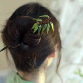 Bamboo Hair Pins Leaf Hair Stick for Women Girls, Retro Hair Chopstick Hair Accessories