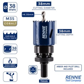 38mm Hole Saw Bi-Metal With Arbor And Pilot Drill For Drilling/Cutting Wood, Plastic, Metal Sheet, Stainless Steel, Pipes, Drywall, Circular Holesaw Set M35 5% Cobalt Bi Metal Hole Cutter