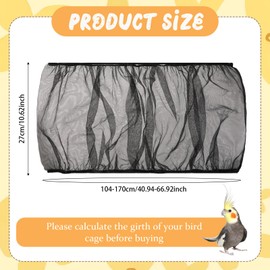BOHUIZ Adjustable Bird Cage Cover, Bird Cage Seed Catcher Guard Black Soft Airy Nylon Mesh Net Birdcage Cover Skirt Netting Seed Catcher Birdcage Accessories for Parrot Enclosures Round Square Cages