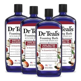 Dr Teal's Baño Espumoso Con Sal Pura de Epsom, Manteca de Karité y Almendras, 34 Onzas Fluidas (Paquete de 4) (El Empaque Puede Variar)