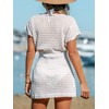 CUPSHE Women Crochet Swim Cover Up Short Sleeve V Neck