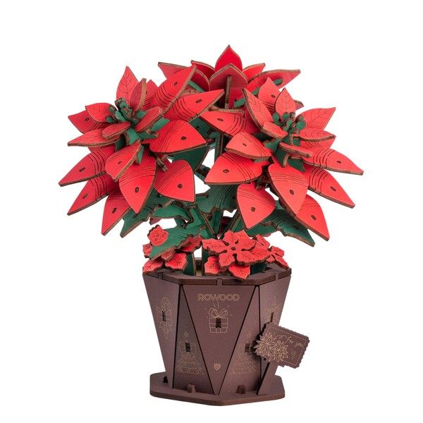 rowood Artificial Poinsettia Flower Kit TF001, 3D Puzzle DIY Wooden