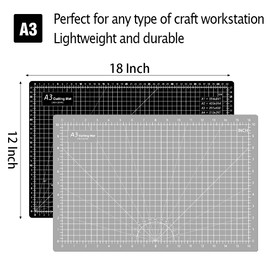 Headley Tools 18"x12" Thickened Self Healing Cutting Mat, Durable Rotary Cutting Mat Double Sided Gridded 5-Ply A3 Cutting Board for Sewing Craft Hobby Project, Grey/Black