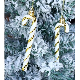 Pack of 6 Christmas Tree Decorations, Candy Canes for Hanging, Christmas Decoration Pendants, Candy Cane Ornaments, Christmas Tree Decoration, Gold and White