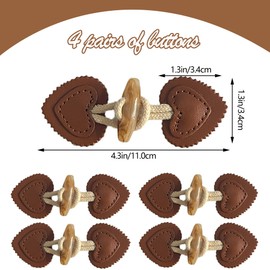 DHER Leather Toggle Clasps Buttons Closure Jackets 4 Pairs Small Buttoned Faux Leather Coats Jackets Knitwear Wind Jackets Resin Buttons for Kids Clothing (Dark Coffee)