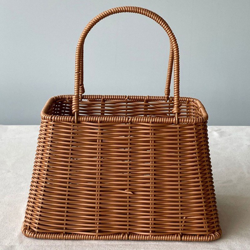Plastic Imitation Rattan Basket Rustic Imitation Handwoven Picnic Basket Wtih