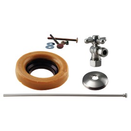 Westbrass 1/2" Nominal Compression Cross Handle Angle Stop Toilet Installation Kit with Annealed Brass Supply Line, Satin Nickel, D1614TBX-07