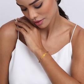 LeCalla 925 Sterling Silver 14K Gold-Plated Rosary Cross Charm Black Spinel Beaded Mother Mary Bracelet for Women