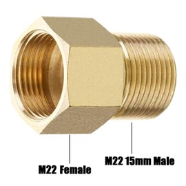 Stone Banks Brass High Pressure Washer Coupler, Metric M22 15mm Male to M22 14 / 15mm Female Thread Connector Internal Thread Hose Pipe Adapter