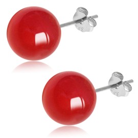 8mm Natural Red Agate Stud Earrings for Women Girls, 925 Sterling Silver Round Crystal Stone Ball Studs, Hypoallergenic Fashion Crystal Gemstone Jewelry Gifts