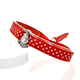 BDM Virgen del Rocío Bracelet, Red Rociera Rosary Bracelet, Virgen del Rocío Bracelet with Polka Dots, Rocío Fashion, Fabric
