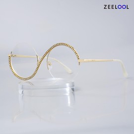 Zeelool Round Blue Light Glasses for Woman Chic Semi-rimless Diamond Eyeglasses Elphaba Cosplay Gold Half Frame Computer Eyewear Glasses Anti Eyestrain JGM256492-01B