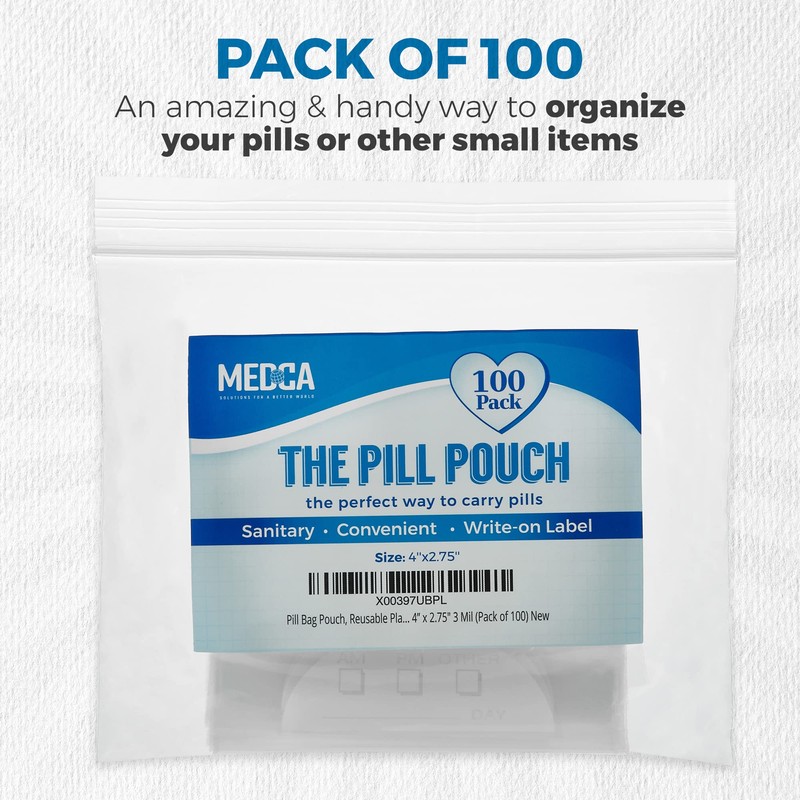 Pill Bag Pouch, Reusable Plastic Pill Organizer Bags, Size 4''
