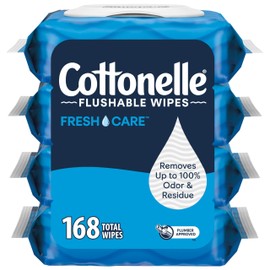Cottonelle Fresh Care Flushable Wet Wipes, Adult Wet Wipes, 4 Flip-Top Packs, 42 Wipes Per Pack (168 Total Wipes), Packaging May Vary
