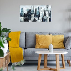 Fine Art Canvas City Blue I Light Canvas Wall Decor by Artist Sandy Doonan for Living Room, Bedroom, Bathroom, Kitchen, Office, Bar, Dining & Guest Room - Ready to Hang - 40 in x 21 in