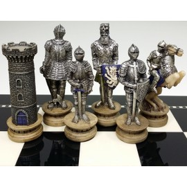 Mediaeval Times Crusades Gold and Silver Armoured Warrior Knight Chess Men Set - NO BOARD