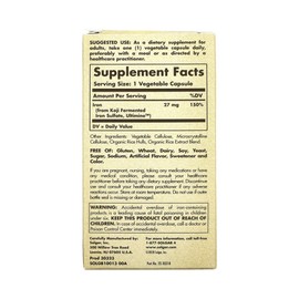 Solgar Iron 27mg 30 capsules 2 boxes Hemoglobin Cozy Iron, 2 units, 30 tablets / 솔가 철분 27mg 30캡슐 2통 헤모글로빈 코지 아이언, 2개, 30정