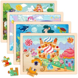 Wooden Princess Puzzles for Kids Age 3 4 5 Year Old, 4 Pack 24 Pcs Montessori Toddler Jigsaw Puzzles for Girl boy Activities Preschool Learning Educational Birthday Gift Travel Autistic Wooden Toys