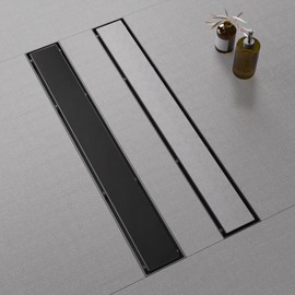 EBYTE Black Linear Shower Drain 24 Inch - SUS 304 Stainless Steel Shower Drain, Matte Black Linear Drain with 2-in-1 Tile Insert Panel & Adjustable feet, Long Rectangular Floor Drain in Bathroom