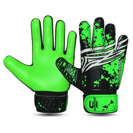 SAWANS Goalkeeper Gloves for Kids Boys Football Youth Soccer Goal Keeping Goalie Protection Double Wrist Finger Support Grip Padded Palm Anti Slip (Black Green, Size 4 suitable for 5 to 8 year old)