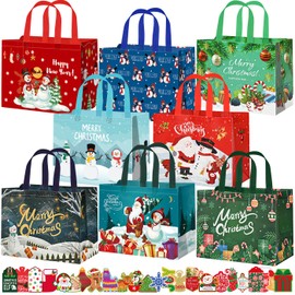 WLUSEAXI 8 Pack Large Christmas Gift Bags with 24 Christmas Gift Tags,Reusable Christmas Tote Bags with Handles,12.6"x9.8"x6.7" Christmas Bags for Gifts Wrapping for Xmas Holiday Party Favor