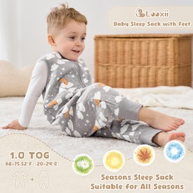 Looxii Baby Sleeping Bag with Feet, 1.0 Tog, Cotton Baby Sleeping Bag, Autumn, All-Year Sleeping Bag with Legs, for Children 3-4 Years, Boys and Girls, 90 cm