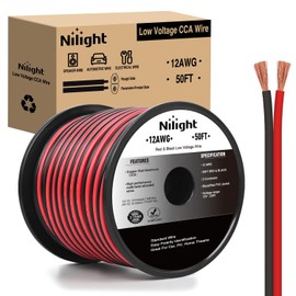 Nilight 50FT 12AWG Copper Clad Aluminum Wire 12/2 Gauge Red Black
