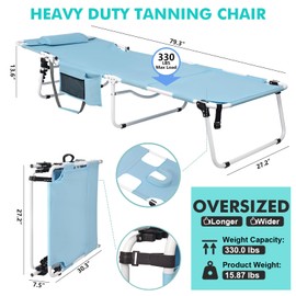 Oversized Tanning Lounge Chair for Outside, Heavy Duty Chaise Lounge with Face/Arm Hole, Folding Layout Face Down Tanning Chair for Reading Beach Poolside Patio Sunbathing Lawn, 330 LBS, Plus Size