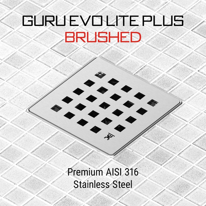 GURU USA Evo Lite Plus Square Stainless Steel Shower Drain