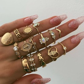 25 Pcs Retro Stackable Knuckle Silver Rings Set for Women，Open Stackable Midi Rings,Boho Butterfly Snake Finger Ring (Gold)