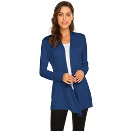 Newchoice Lightweight Cardigans for Women, Open Front Long Sleeve Cardigan Soft Summer Kimono Coverup (Blue, S)