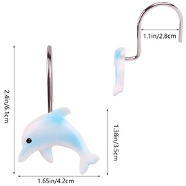 LLYSTTDS Decorative Shower Curtain Hooks 12pcs Resin Dolphin Curtain Rings Shower Curtain Hangers Cute Shower Curtain Hooks for Bathroom Baby Room Bedroom Living Room Decor