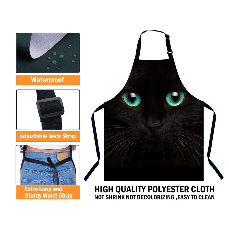 Xuwenz Black Cat with Green Eyes Kitchen Apron for Women