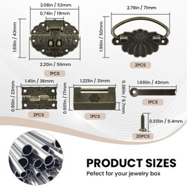 ZIUZI Retro Hardware Kit Includes Hasp Latch Padlock Hinges and Pull Handle, Antique Decorative Kit with Screws for Jewelry Box Cabinet Wooden Box Handcrafts Project Bronze