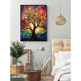 Benjenes Tree Diamond Painting Art Kits for Adults Stained Glass Tree Diamond Art Kits for Adults 5D Full Drill Diamond Art Canvas Painting Kit DIY Crafts Kits Gift Home Wall Decor Gifts(12x16inch)