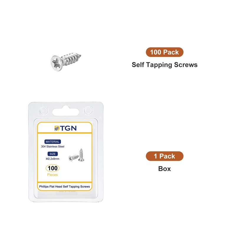 DTGN 100個 M2.2x8mm フラットヘッド 木ねじ 304ステンレス鋼 十字頭 セルフタッピング ねじ -