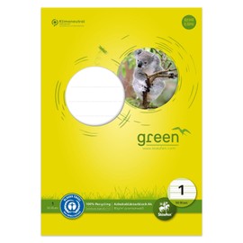 Staufen Green worksheet pad - DIN A4, line Type 1 (5/5/5 mm Lined, Coloured Ruled ruling), 50 Sheets, 4 Holes, Premium White 80 g/m² Recycled Paper, Pack of 1