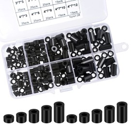 200 PCS ABS Round Spacer Washer Kit Insulation Spacer For m3 m4 Screws Durable Flame Retardant Column Standoff Support Spacers With a Storage Case 10 Different Sizes Black
