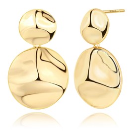 FSLEAD Hammered Gold Earrings for Women Statement Chunky Lightweight Large Big Round Drop Earring 14K Gold Hypoallergenic Teardrop Waterdrop Dangle Earring Long Gold Hammered Earring