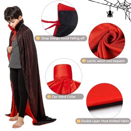 Woparty Vampire Costume Children's Black Red Vampire Cape Children Unisex Vampire Cape with Collar Children 108 cm / 42.51 inches
