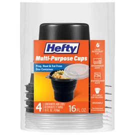 Hefty Multi-Purpose Cups, Reusable Containers with Lids, 16 Ounce Capacity, 4 Count