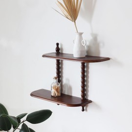 FRIADE 2-Tier Wall Mounted Floating Shelf with Two Roman Column,Decorative Display Shelf for Entrance,Bathroom, Bedroom, Living Room, Kitchen,Office (Dark Brown)