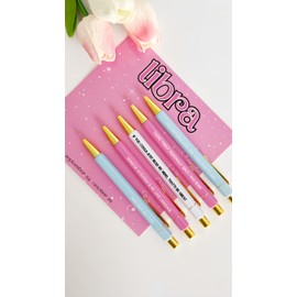 Jxueych Libra Themed Pens - Set of 5 Ballpoint Pens, Inspiring Quotes, Black Ink, 1.0mm Medium Nib - Gift for Friends and Family