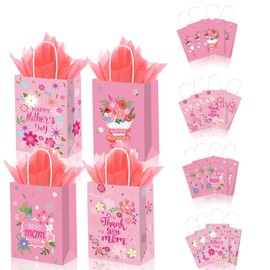 COFDDS 12 PCS Mother's Day Gift Bags with Handle, Happy Mother's Day Gift Bag Bulk Best Mom Paper Treat Wrap Gift Bags for Mothers Theme Party Supplies