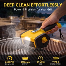 Electric Grill Brush - Cordless Rechargeable Electric Grill Cleaner with Dual-Speed Motor for Outdoor,No Bristle Shedding BBQ Brush Cleaner, with 90 Mins Working Time, LED Light, 3500mAh, Idea Gift