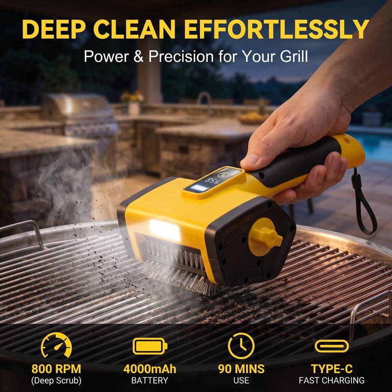 Electric Grill Brush - Cordless Rechargeable Electric Grill Cleaner with